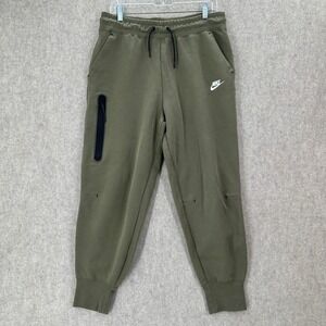 Nike Tech Fleece Jogger Pants Olive‎ Green Womens Size L Zip Pocket Casual